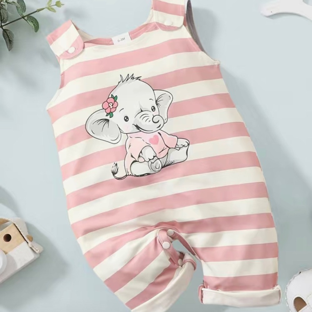 Baby Girls Cute Striped Elephant Romper